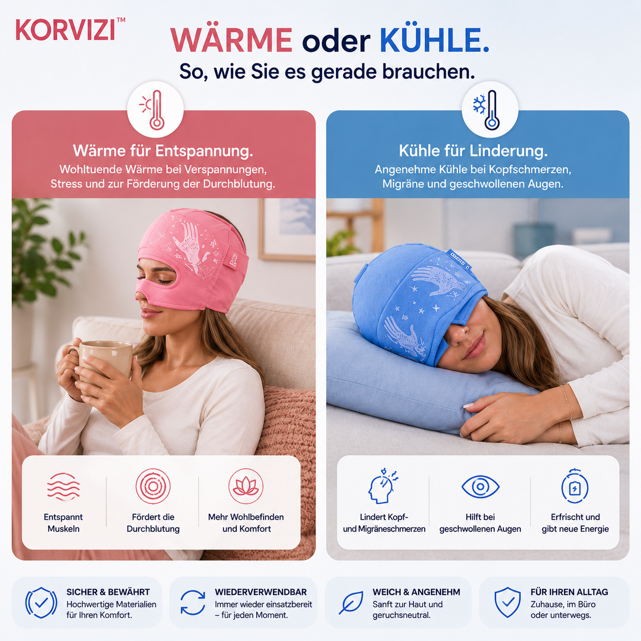 Korvizi™ – Migräne-Kühlkappe mit Augenmaske